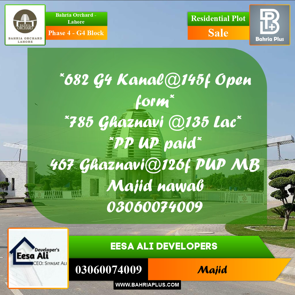 Residential Plot for Sale in Phase 4 - G4 Block -  Bahria Orchard, Lahore - (BP-278736)