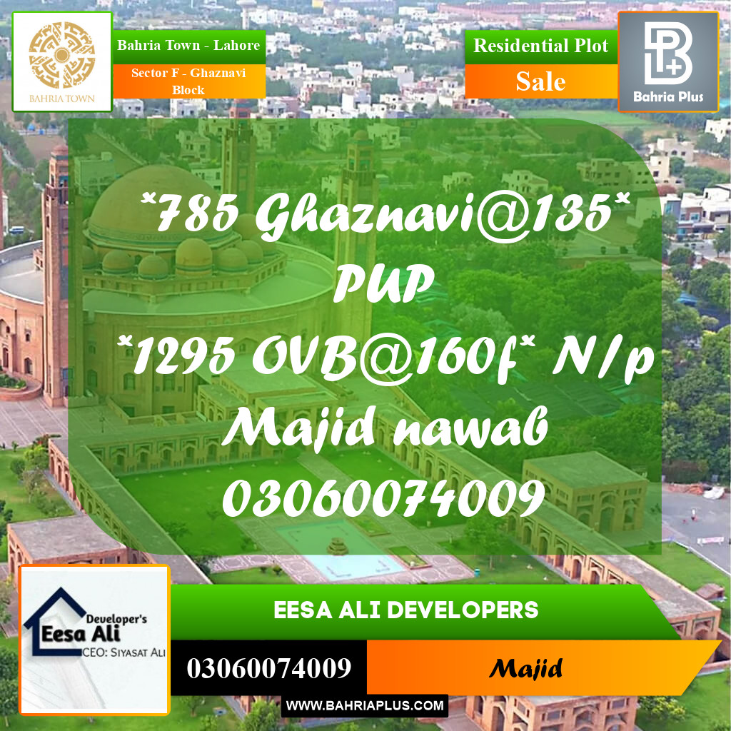 Residential Plot for Sale in Sector F - Ghaznavi Block -  Bahria Town, Lahore - (BP-278751)