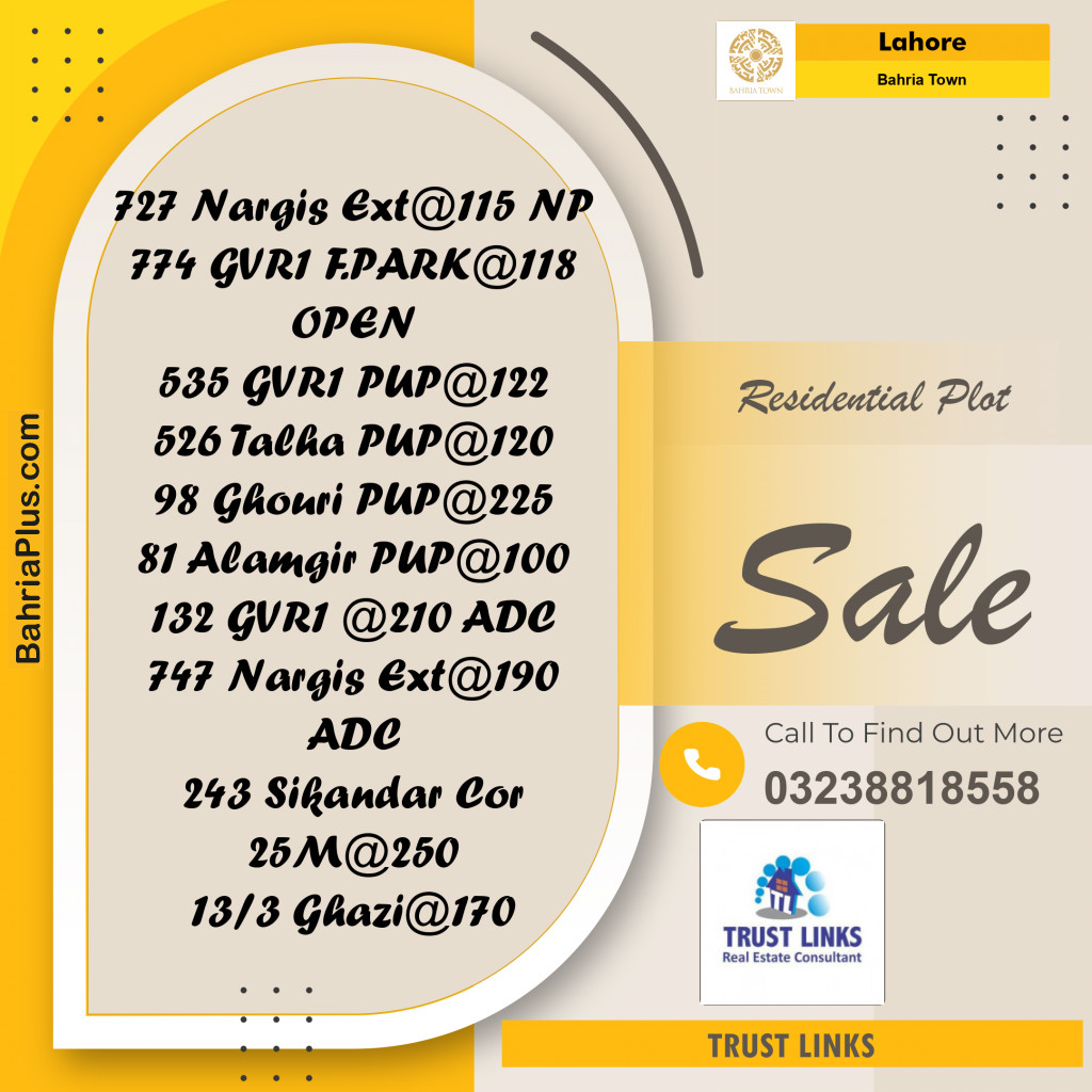 Residential Plot for Sale in Bahria Town, Lahore - (BP-278756)