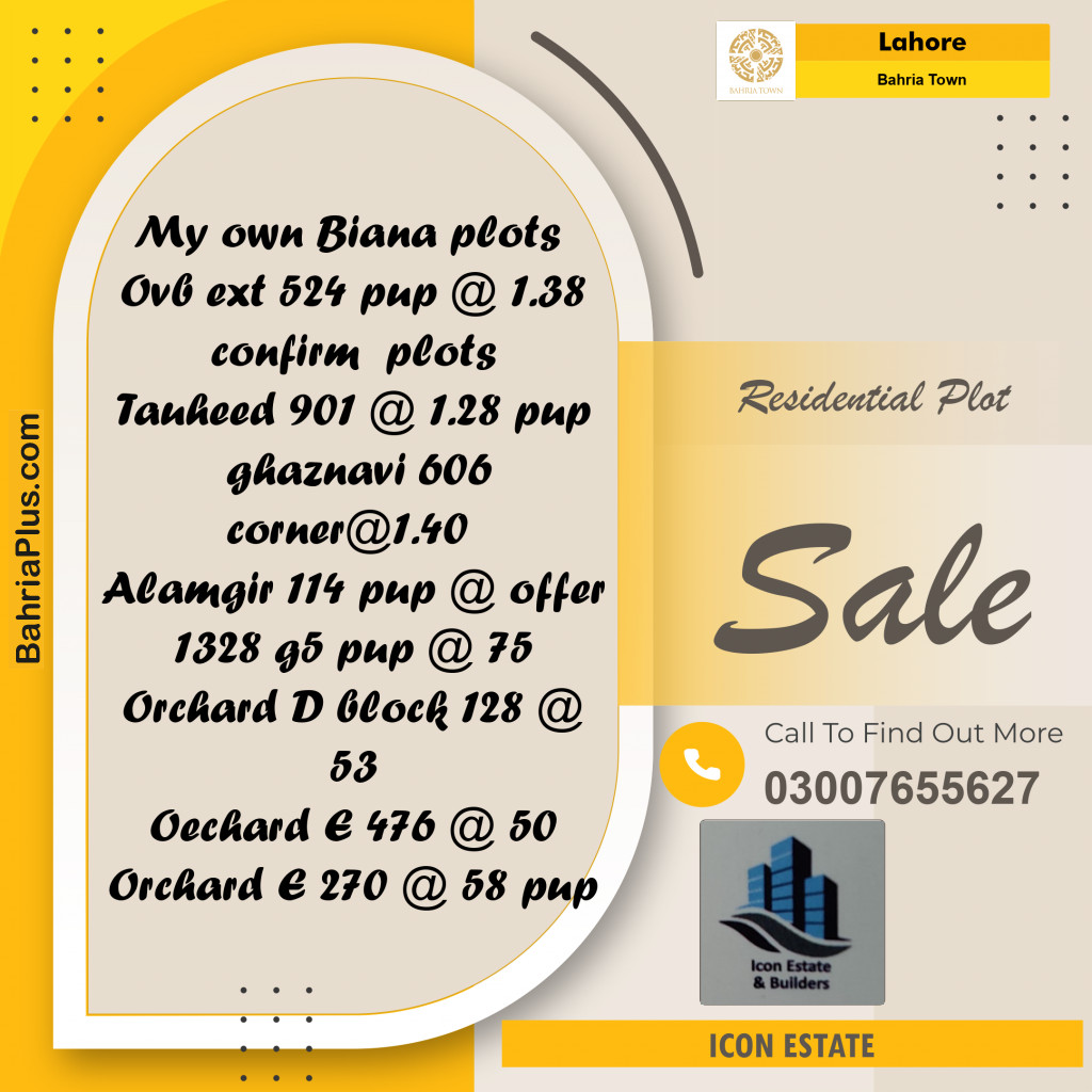 Residential Plot for Sale in Bahria Town, Lahore - (BP-278760)