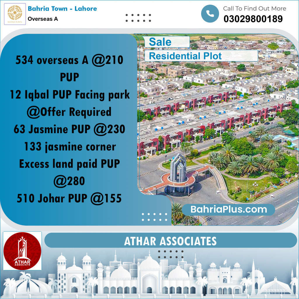 10 Marla Residential Plot for Sale in Overseas A -  Bahria Town, Lahore - (BP-278791)