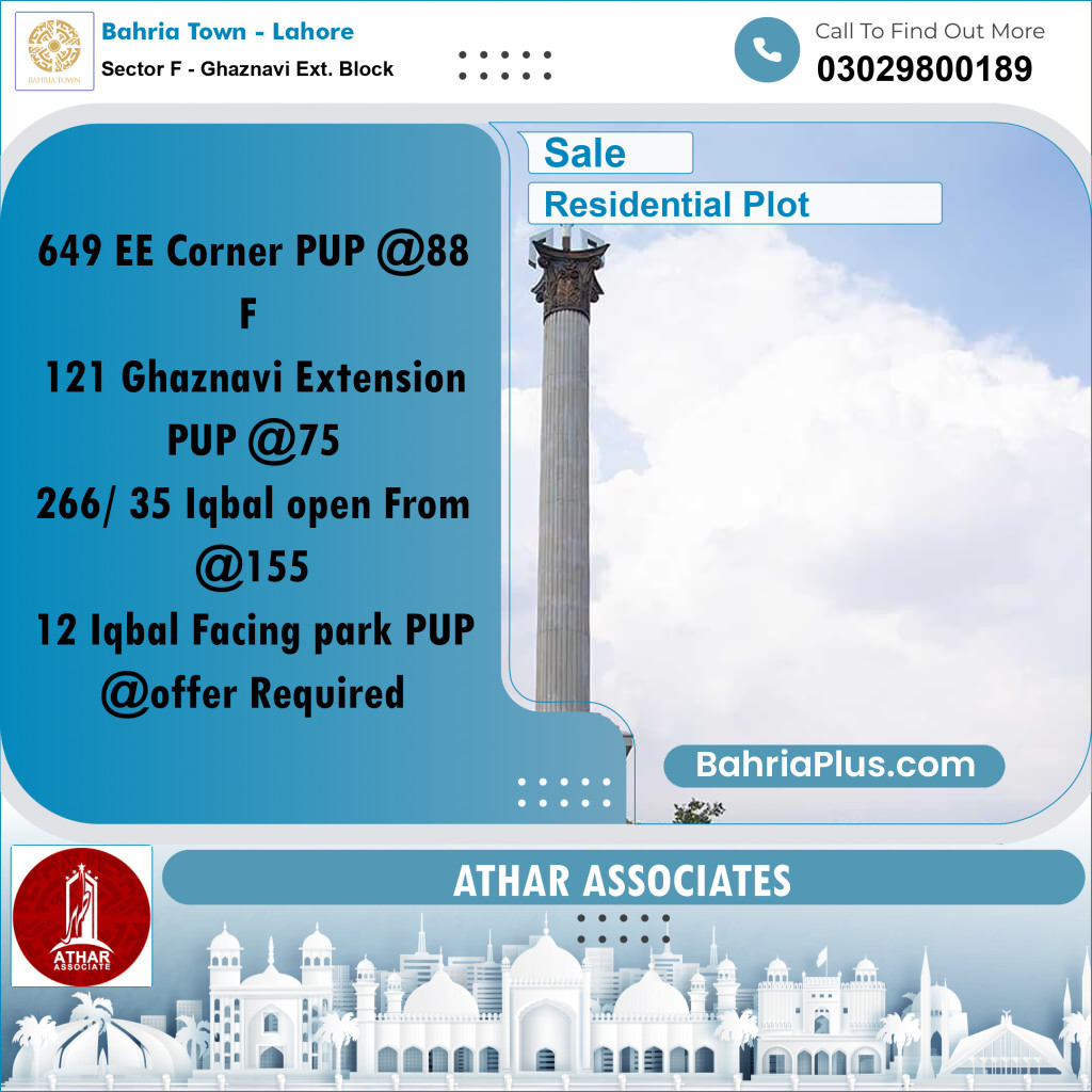 5 Marla Residential Plot for Sale in Sector F - Ghaznavi Ext. Block -  Bahria Town, Lahore - (BP-278792)