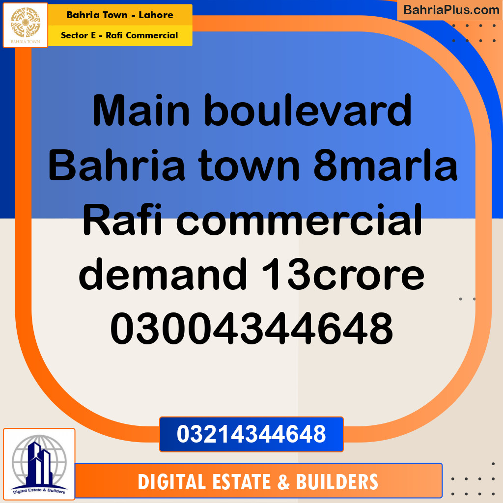 8 Marla Commercial Plot for Sale in Sector E - Rafi Commercial -  Bahria Town, Lahore - (BP-278845)