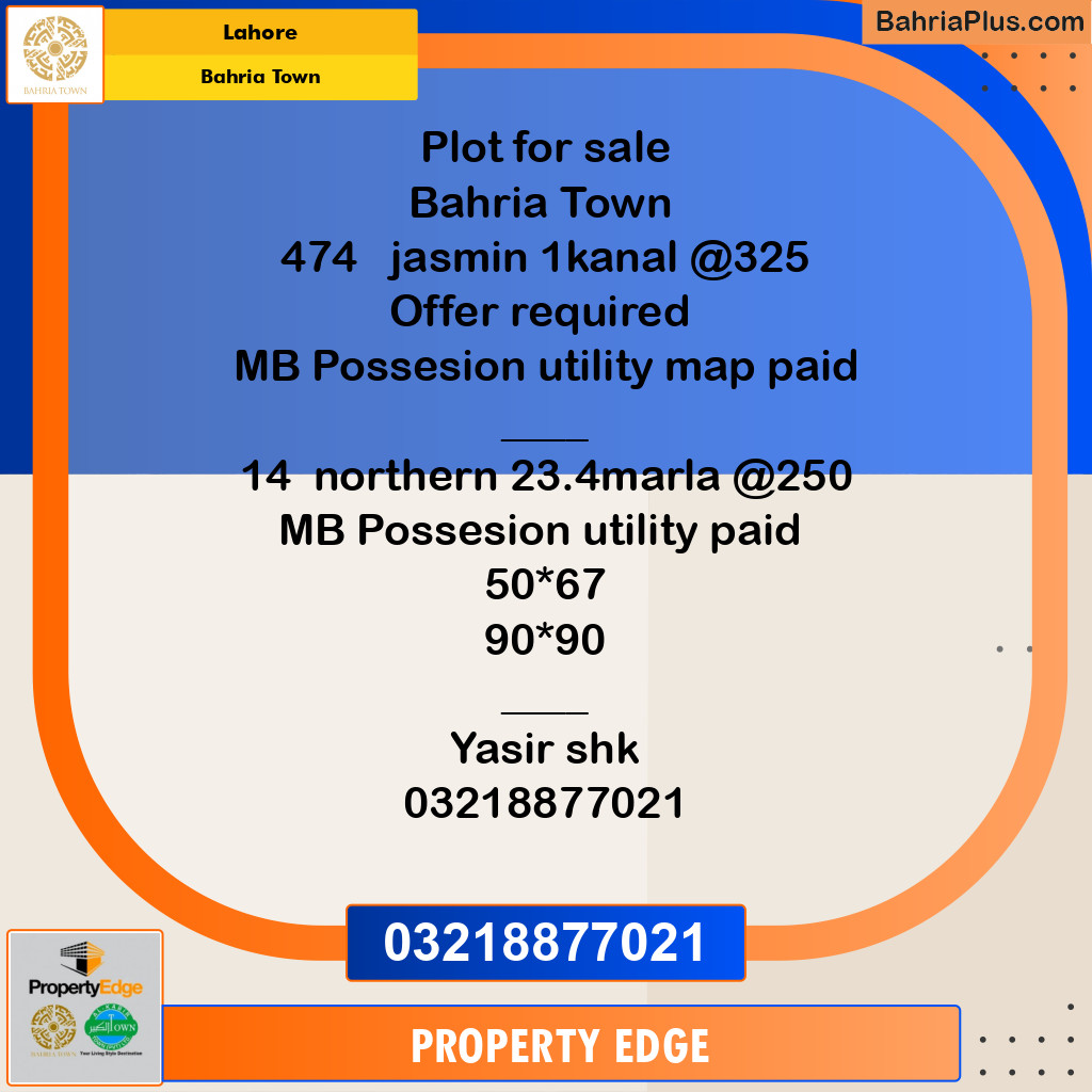 Residential Plot for Sale in Bahria Town, Lahore - (BP-278888)
