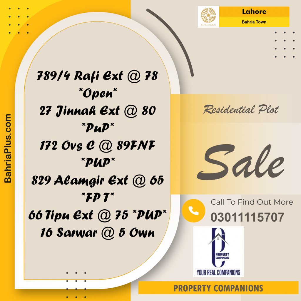 Residential Plot for Sale in Bahria Town, Lahore - (BP-278900)
