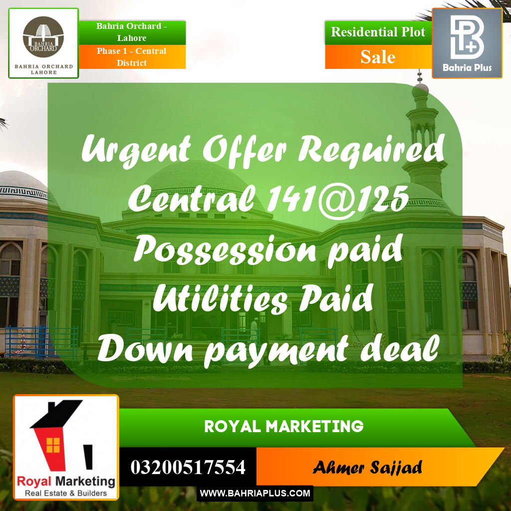Residential Plot for Sale in Phase 1 - Central District -  Bahria Orchard, Lahore - (BP-278916)