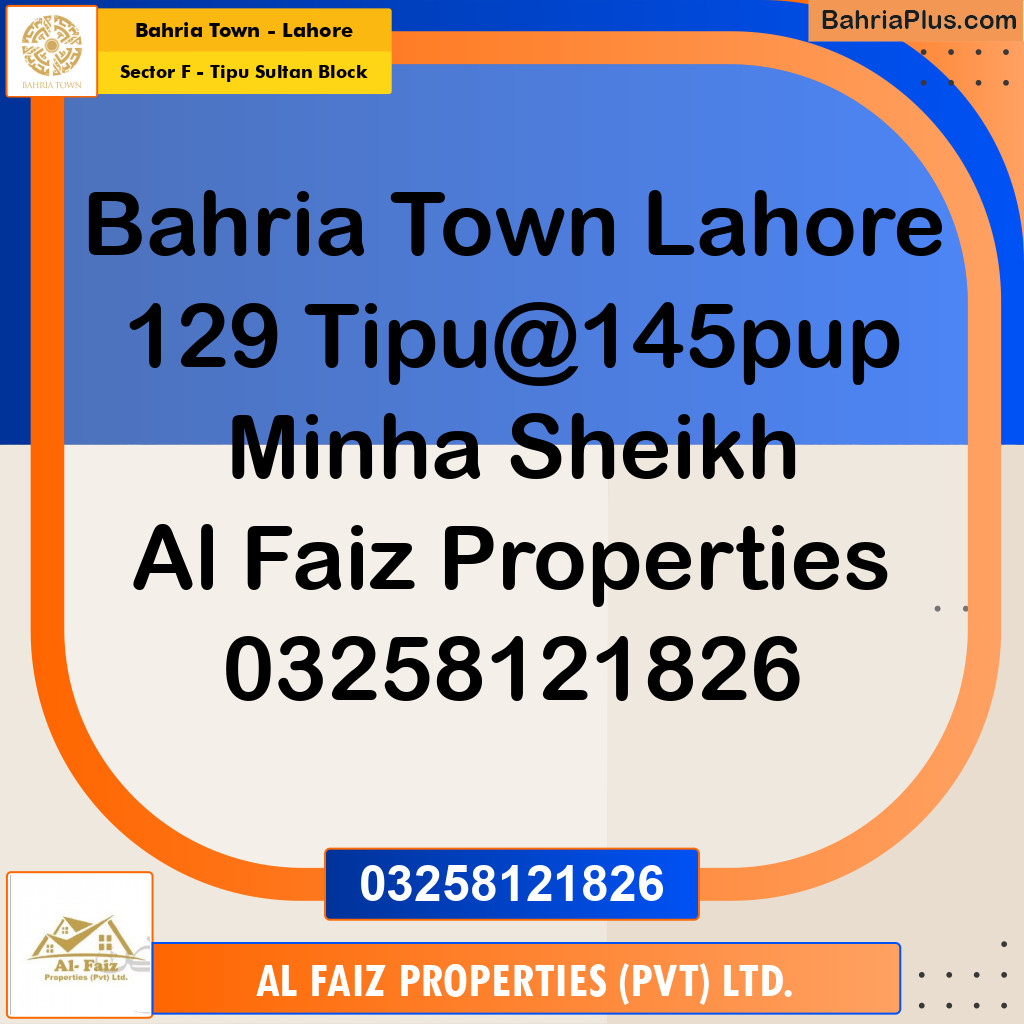 10 Marla Residential Plot for Sale in Sector F - Tipu Sultan Block -  Bahria Town, Lahore - (BP-278919)