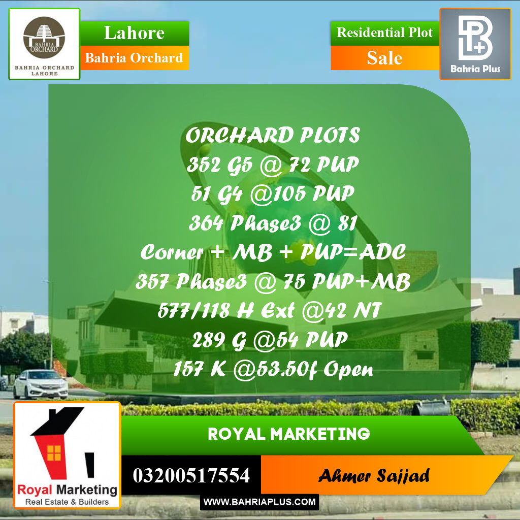Residential Plot for Sale in Bahria Orchard, Lahore - (BP-278930)