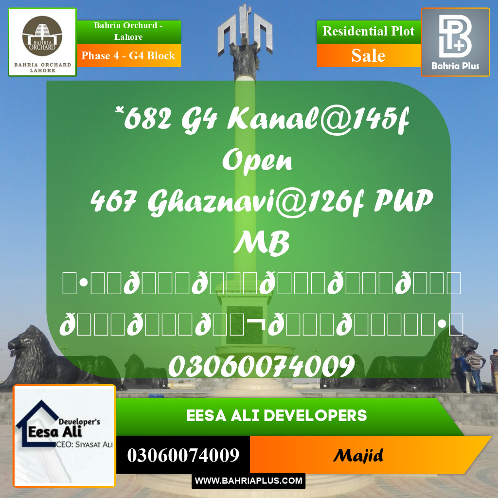 Residential Plot for Sale in Phase 4 - G4 Block -  Bahria Orchard, Lahore - (BP-278941)