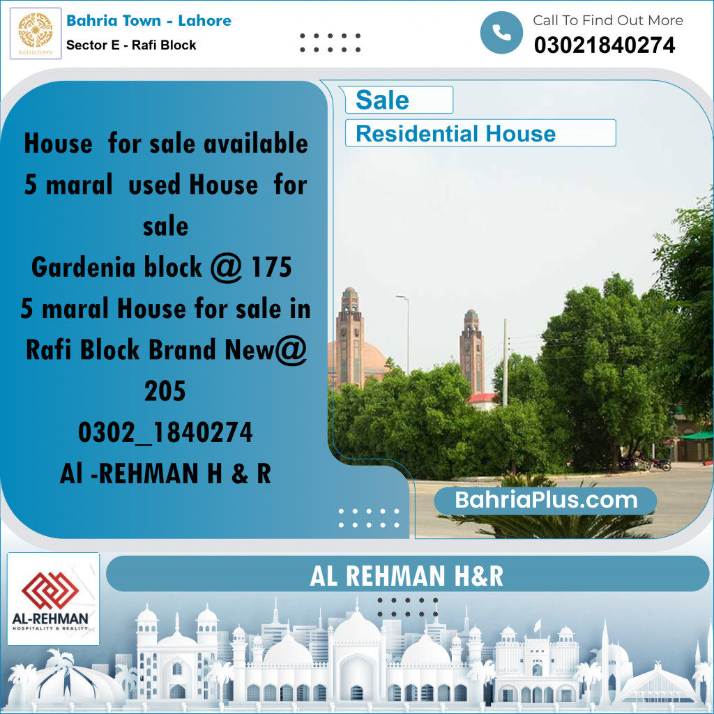 5 Marla Residential House for Sale in Sector E - Rafi Block -  Bahria Town, Lahore - (BP-278962)