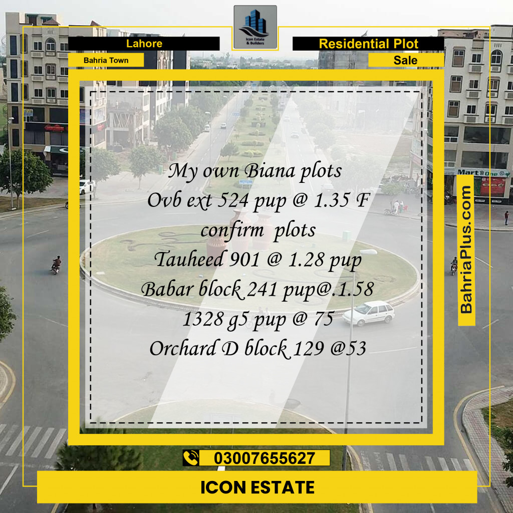 Residential Plot for Sale in Bahria Town, Lahore - (BP-279015)