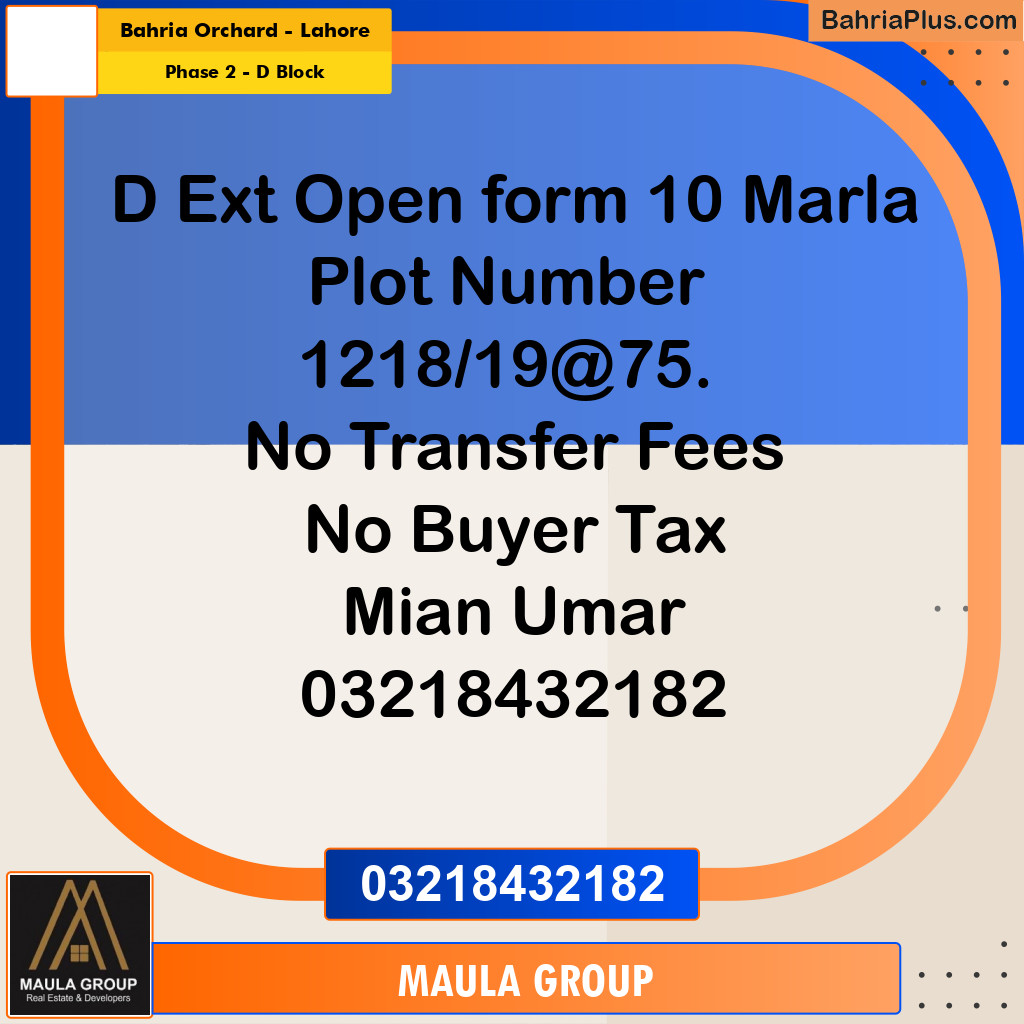 10 Marla Residential Plot for Sale in Phase 2 - D Block -  Bahria Orchard, Lahore - (BP-279027)