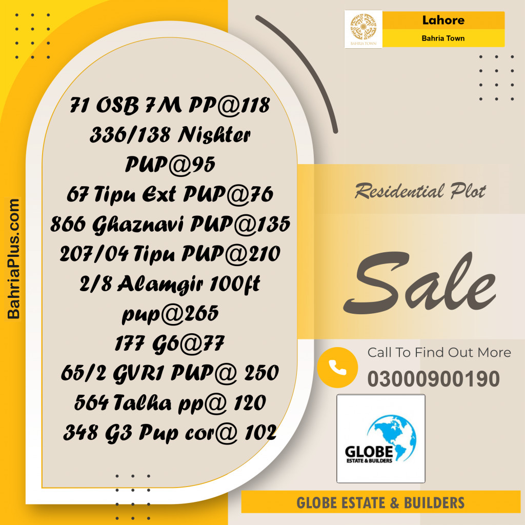 Residential Plot for Sale in Bahria Town, Lahore - (BP-279063)