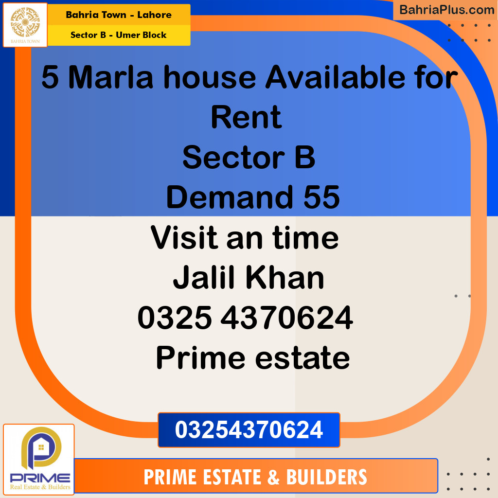 5 Marla Residential House for Rent in Sector B - Umer Block -  Bahria Town, Lahore - (BP-279078)