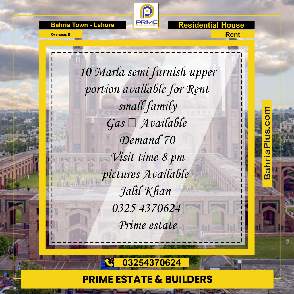 10 Marla Residential House for Rent in Overseas B -  Bahria Town, Lahore - (BP-279086)