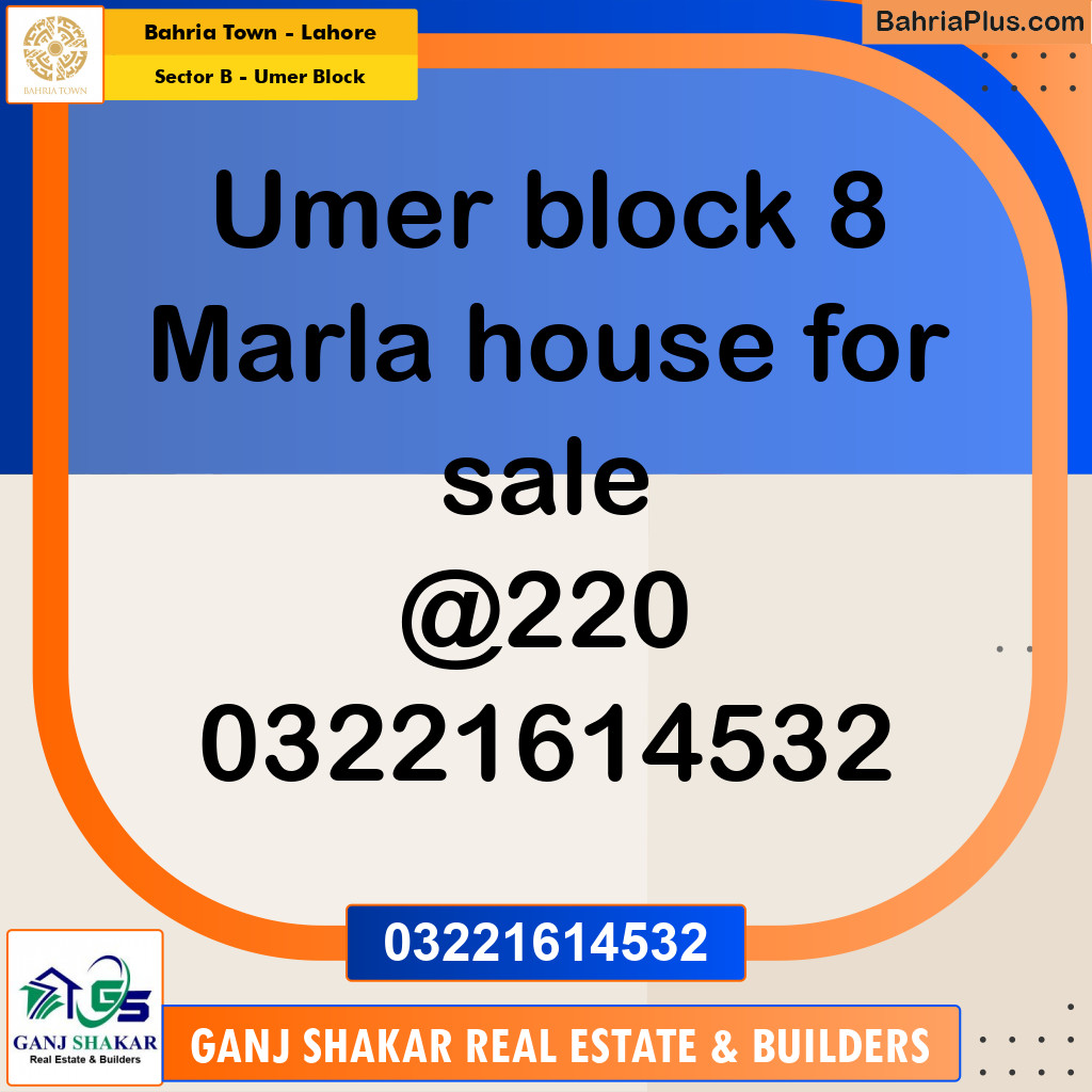 8 Marla Residential House for Sale in Sector B - Umer Block -  Bahria Town, Lahore - (BP-279089)