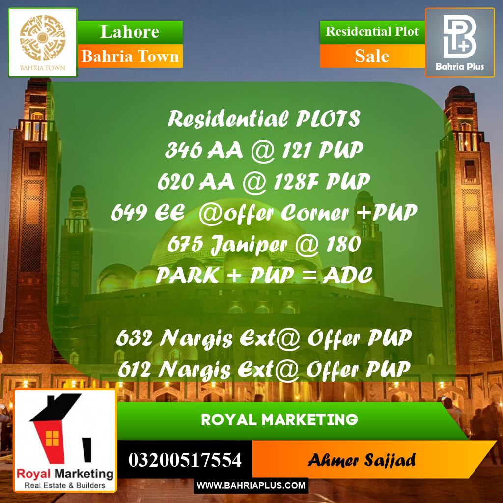 Residential Plot for Sale in Bahria Town, Lahore - (BP-279111)