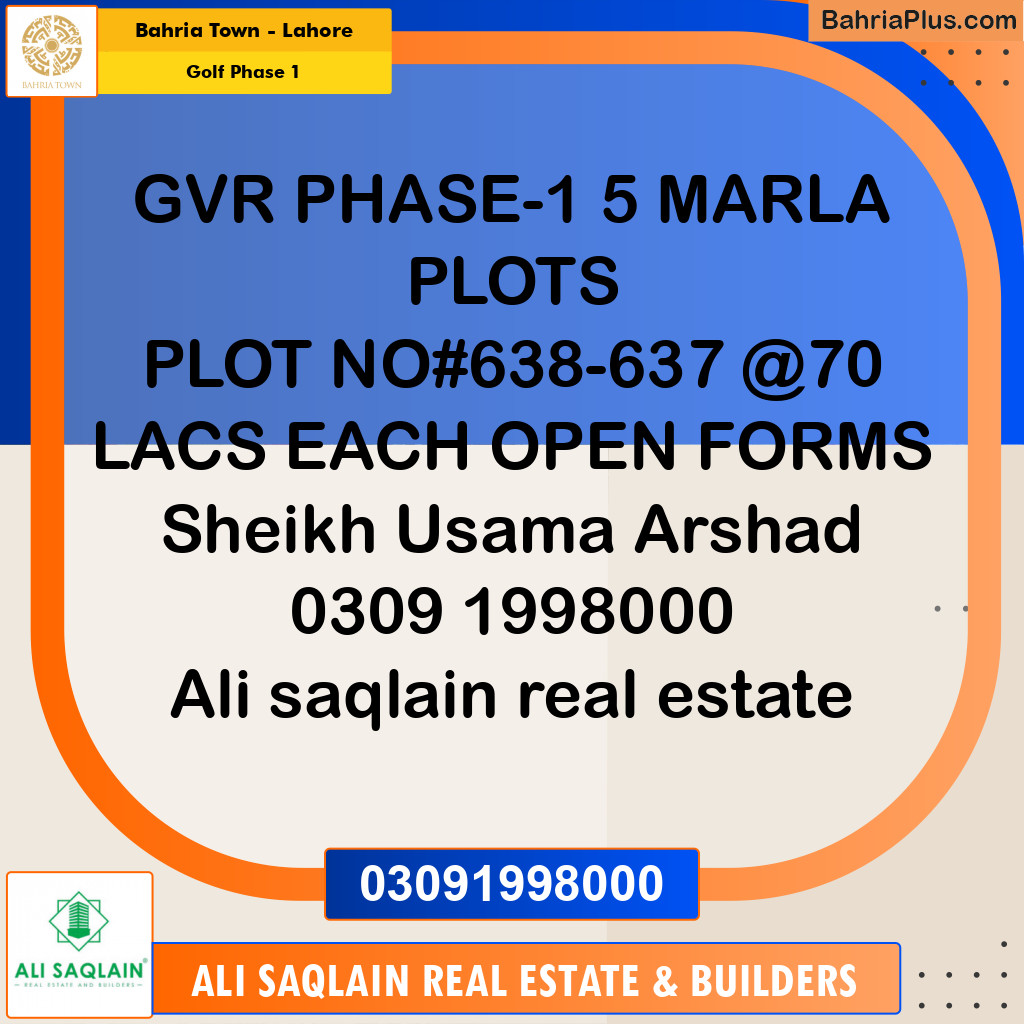 5 Marla Residential Plot for Sale in Golf Phase 1 -  Bahria Town, Lahore - (BP-279112)