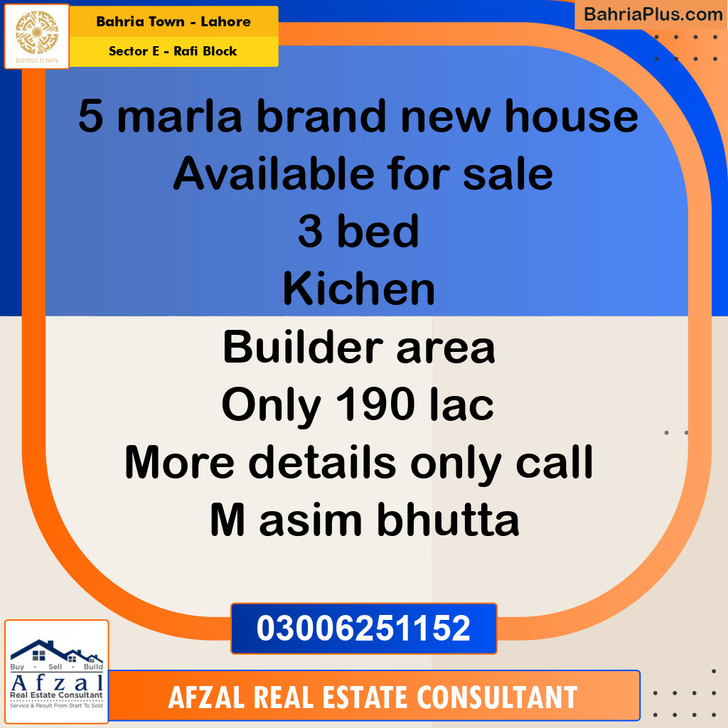 5 Marla Residential House for Sale in Sector E - Rafi Block -  Bahria Town, Lahore - (BP-279129)