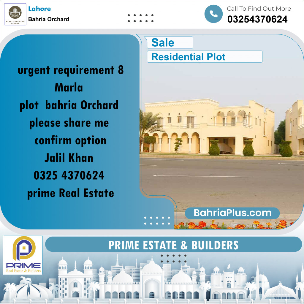 8 Marla Residential Plot for Sale in Bahria Orchard, Lahore - (BP-279144)