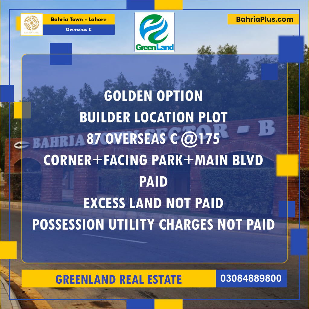 10 Marla Residential Plot for Sale in Overseas C -  Bahria Town, Lahore - (BP-279153)
