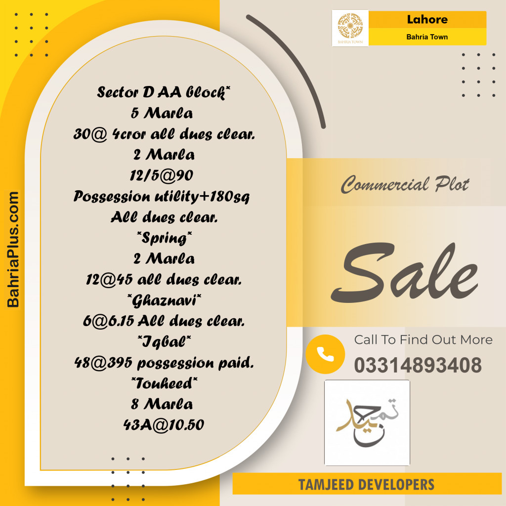Commercial Plot for Sale in Bahria Town, Lahore - (BP-279171)