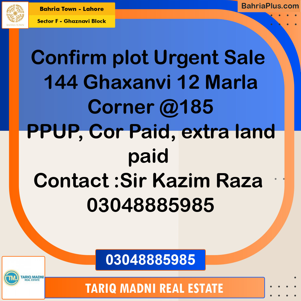 12 Marla Residential Plot for Sale in Sector F - Ghaznavi Block -  Bahria Town, Lahore - (BP-279172)