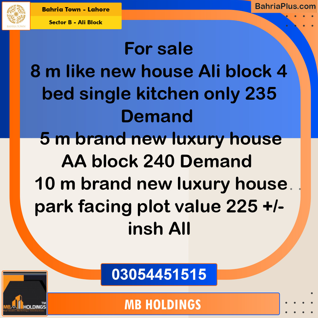 8 Marla Residential House for Sale in Sector B - Ali Block -  Bahria Town, Lahore - (BP-279189)