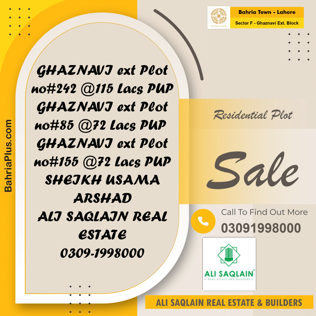 10 Marla Residential Plot for Sale in Sector F - Ghaznavi Ext. Block -  Bahria Town, Lahore - (BP-279223)