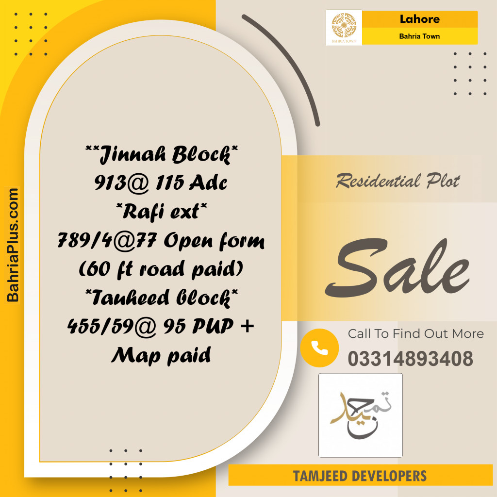 Residential Plot for Sale in Bahria Town, Lahore - (BP-279230)