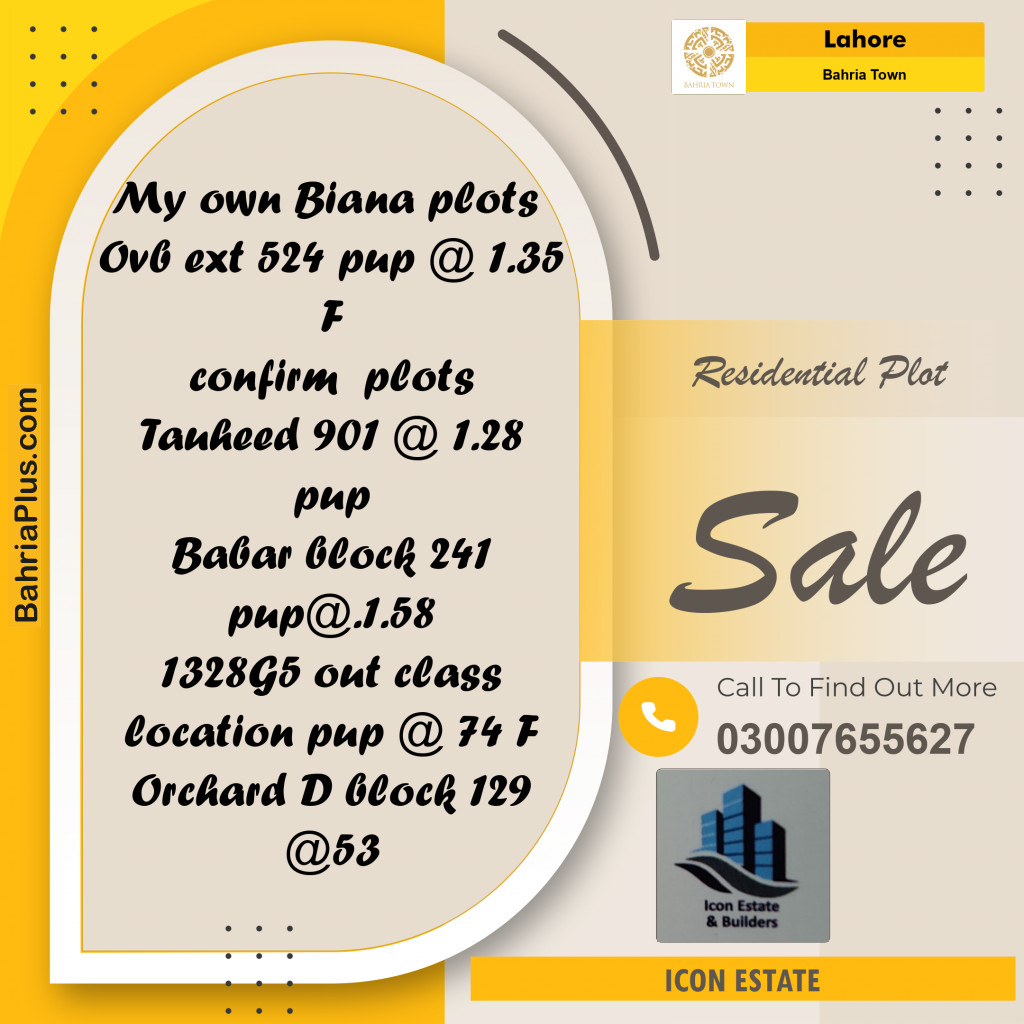 Residential Plot for Sale in Bahria Town, Lahore - (BP-279264)