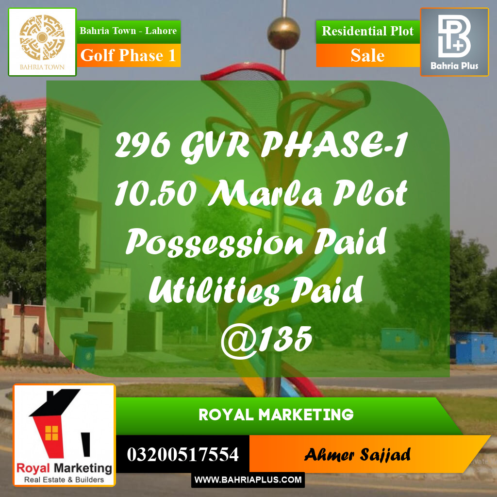 Residential Plot for Sale in Golf Phase 1 -  Bahria Town, Lahore - (BP-279271)