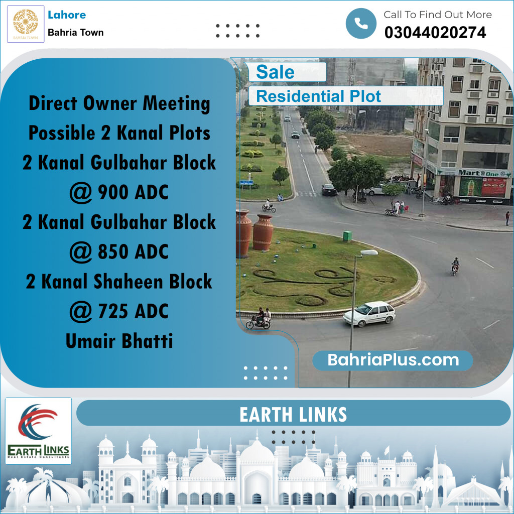2 Kanal Residential Plot for Sale in Bahria Town, Lahore - (BP-279274)