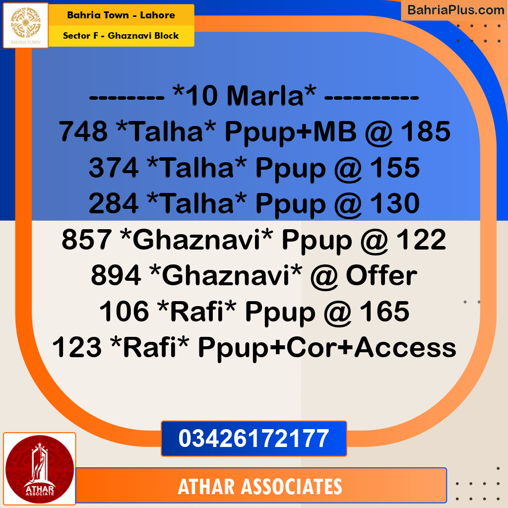 10 Marla Residential Plot for Sale in Sector F - Ghaznavi Block -  Bahria Town, Lahore - (BP-279314)
