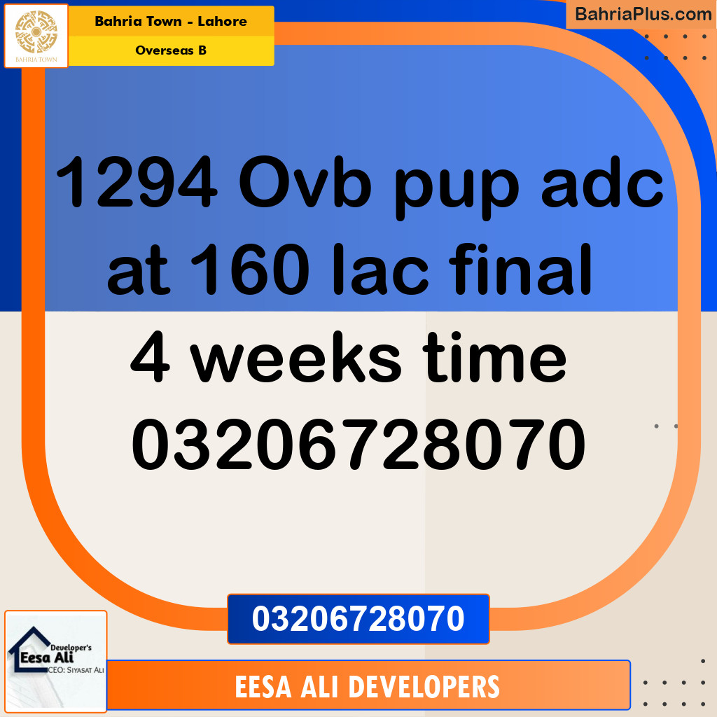 10 Marla Residential Plot for Sale in Overseas B -  Bahria Town, Lahore - (BP-279353)