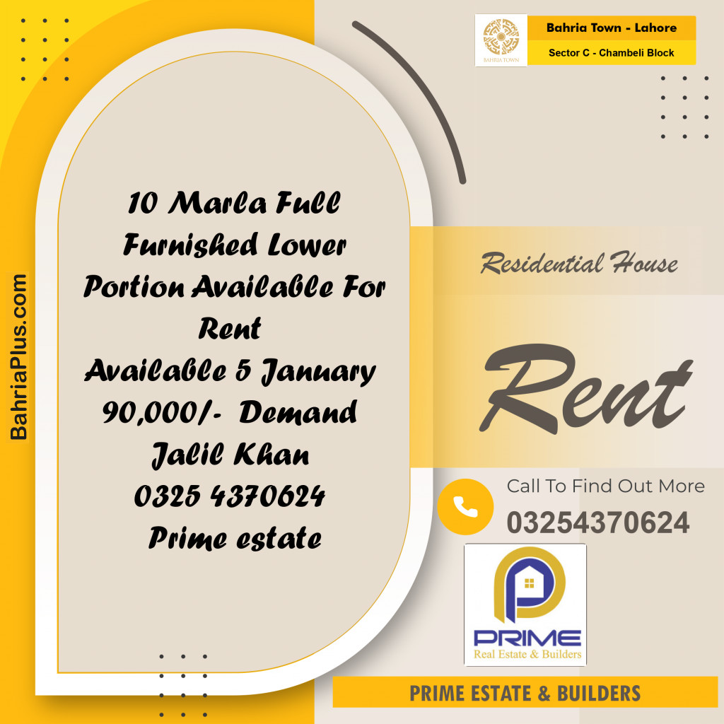 10 Marla Residential House for Rent in Sector C - Chambeli Block -  Bahria Town, Lahore - (BP-279389)