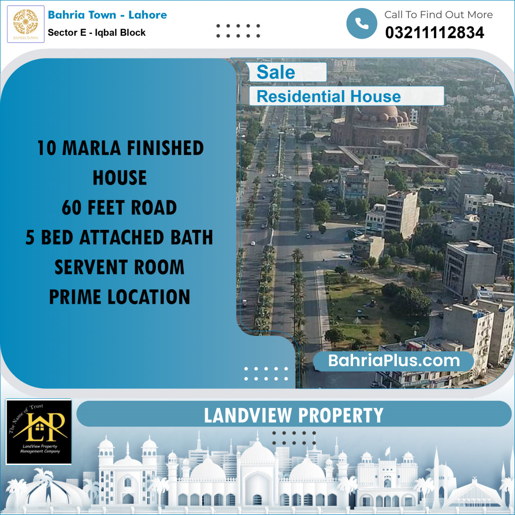 10 Marla Residential House for Sale in Sector E - Iqbal Block -  Bahria Town, Lahore - (BP-279399)