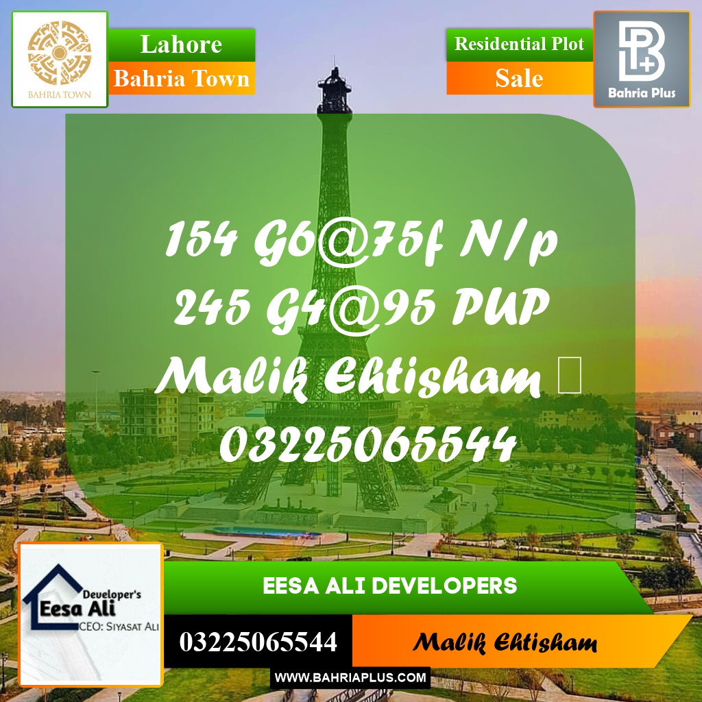 10 Marla Residential Plot for Sale in Bahria Town, Lahore - (BP-279403)