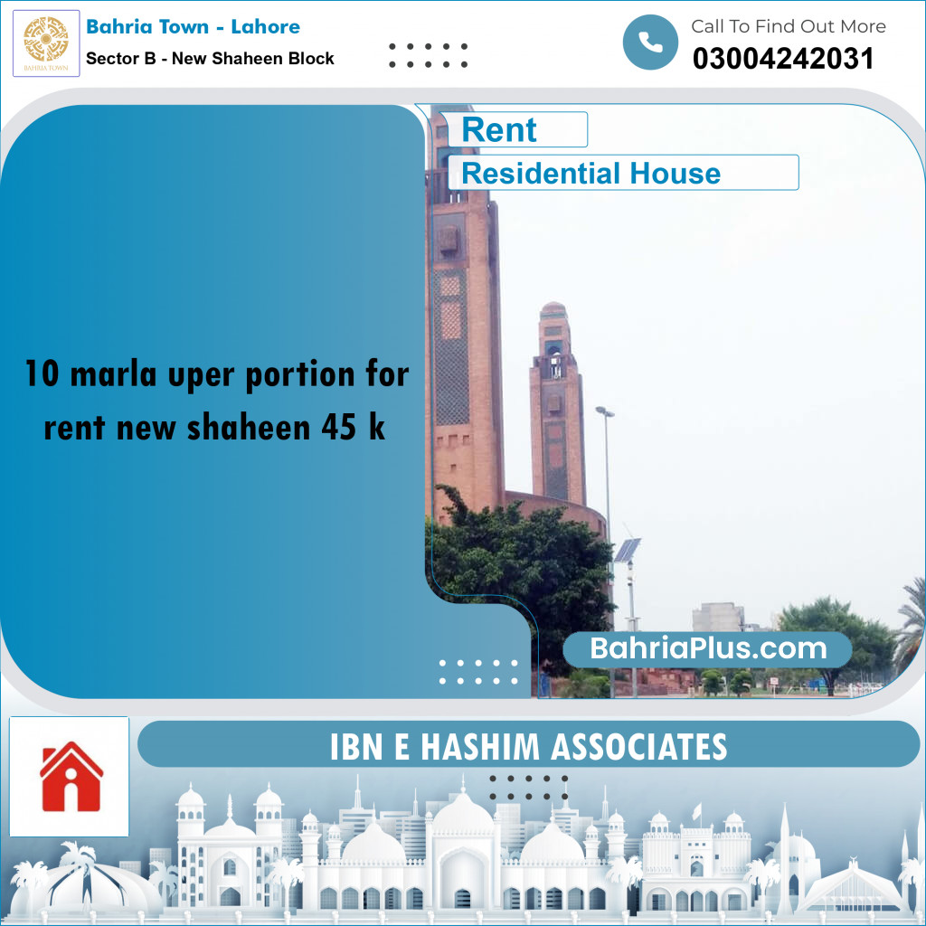 10 Marla Residential House for Rent in Sector B - New Shaheen Block -  Bahria Town, Lahore - (BP-279414)