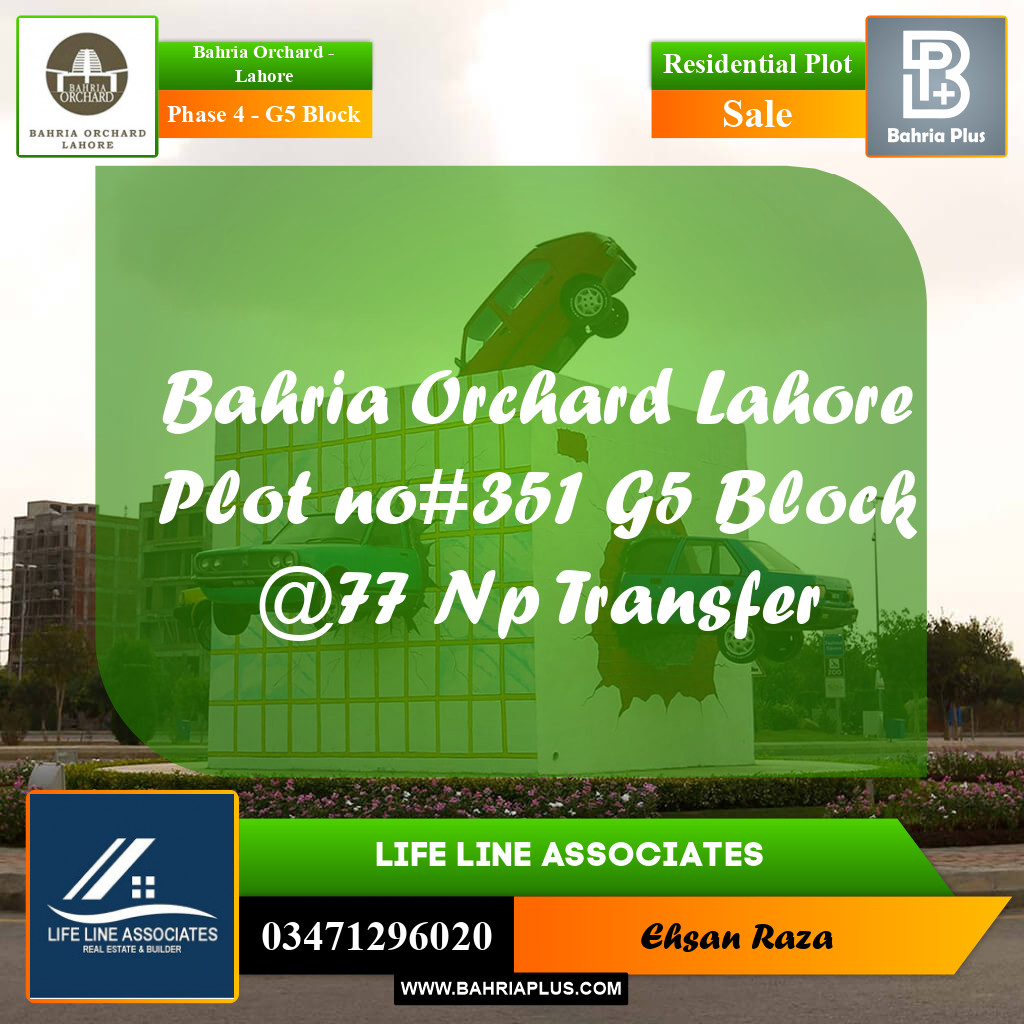 10 Marla Residential Plot for Sale in Phase 4 - G5 Block -  Bahria Orchard, Lahore - (BP-279439)
