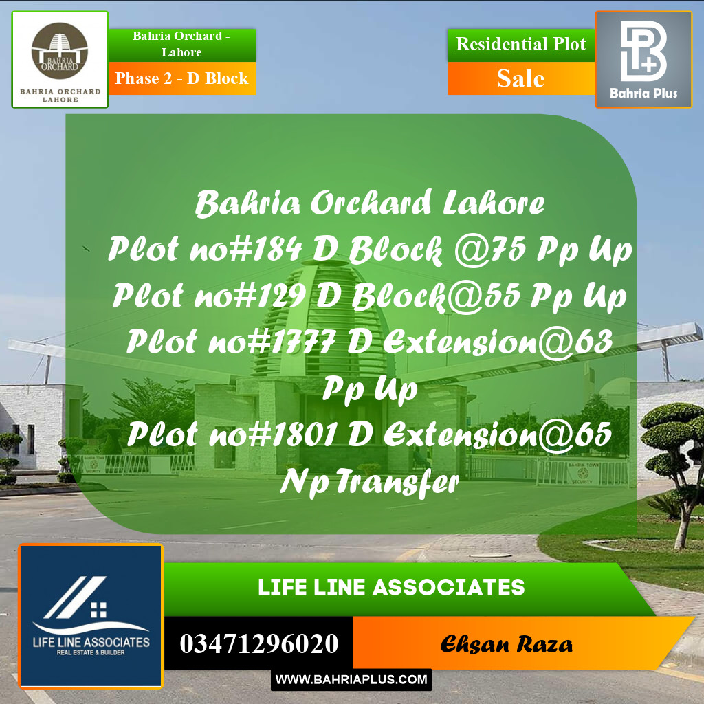 8 Marla Residential Plot for Sale in Phase 2 - D Block -  Bahria Orchard, Lahore - (BP-279446)