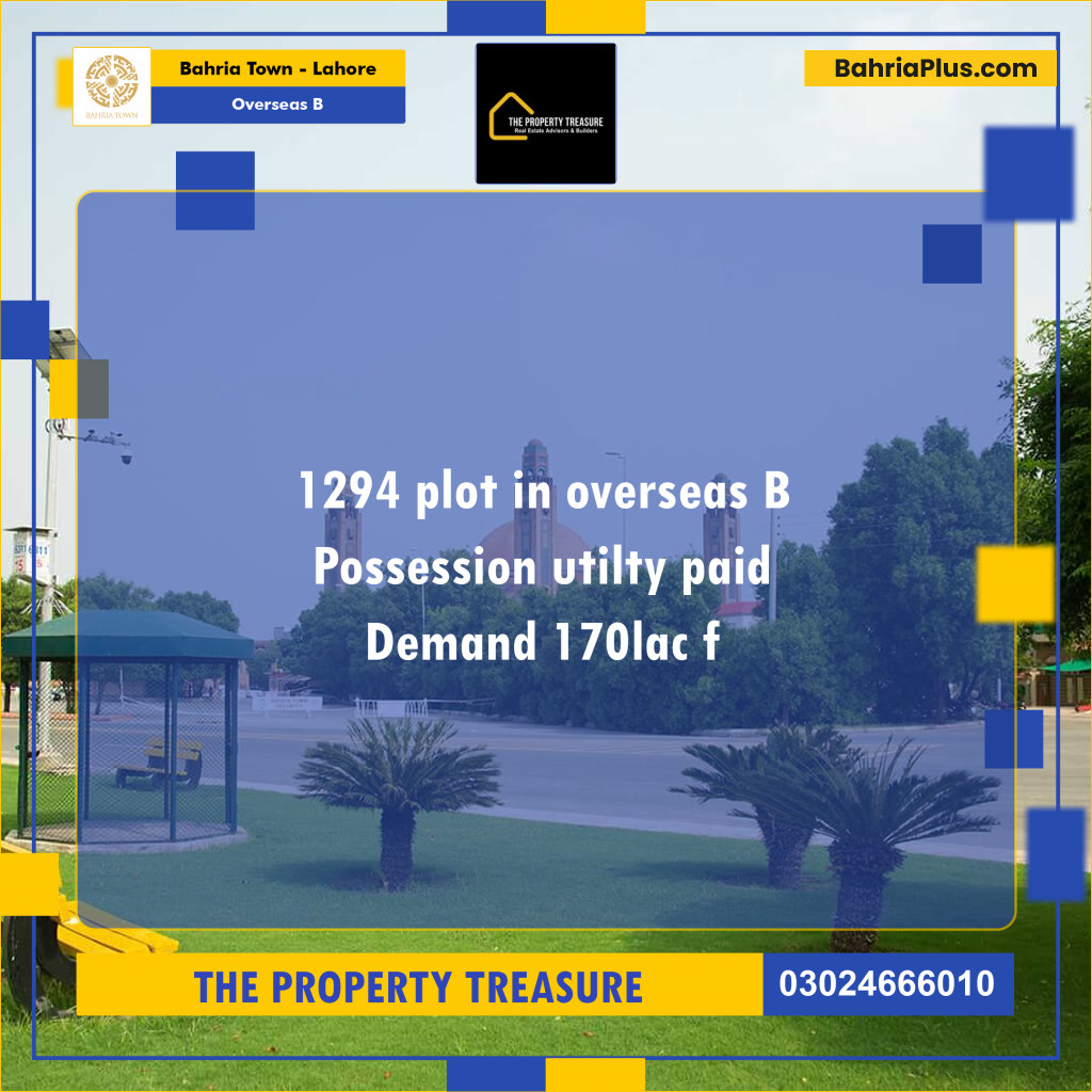 10 Marla Residential Plot for Sale in Overseas B -  Bahria Town, Lahore - (BP-279472)