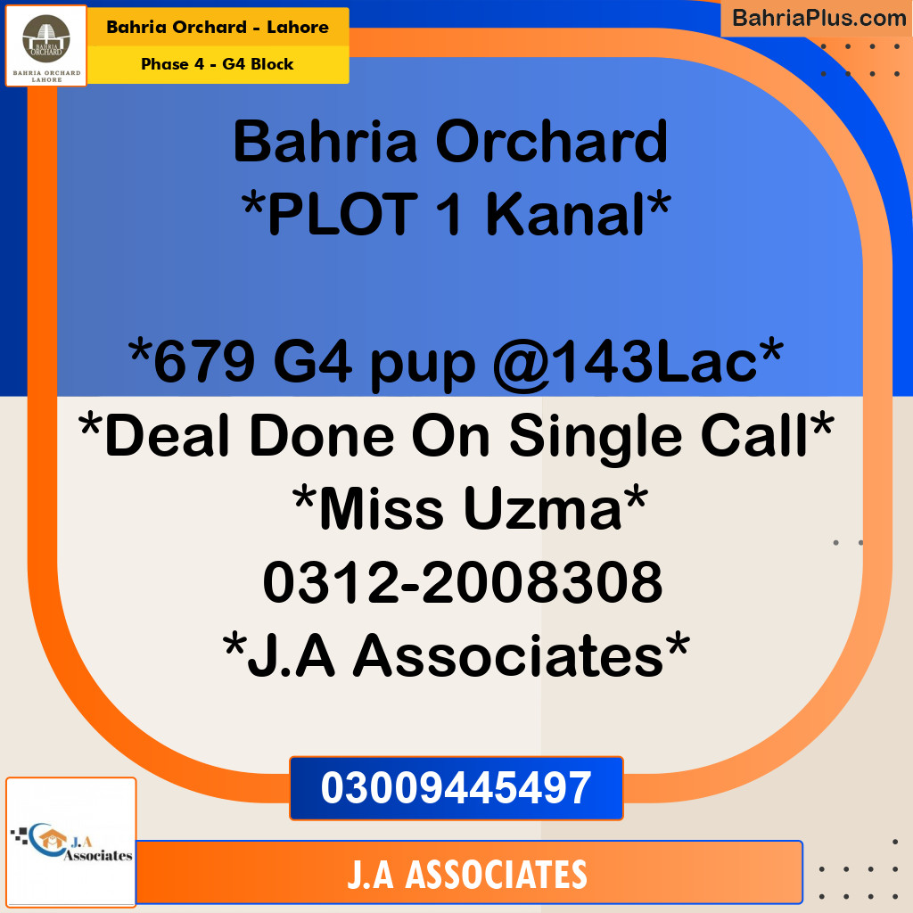 1 Kanal Residential Plot for Sale in Phase 4 - G4 Block -  Bahria Orchard, Lahore - (BP-279514)
