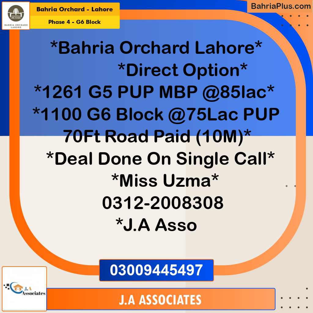 10 Marla Residential Plot for Sale in Phase 4 - G6 Block -  Bahria Orchard, Lahore - (BP-279516)