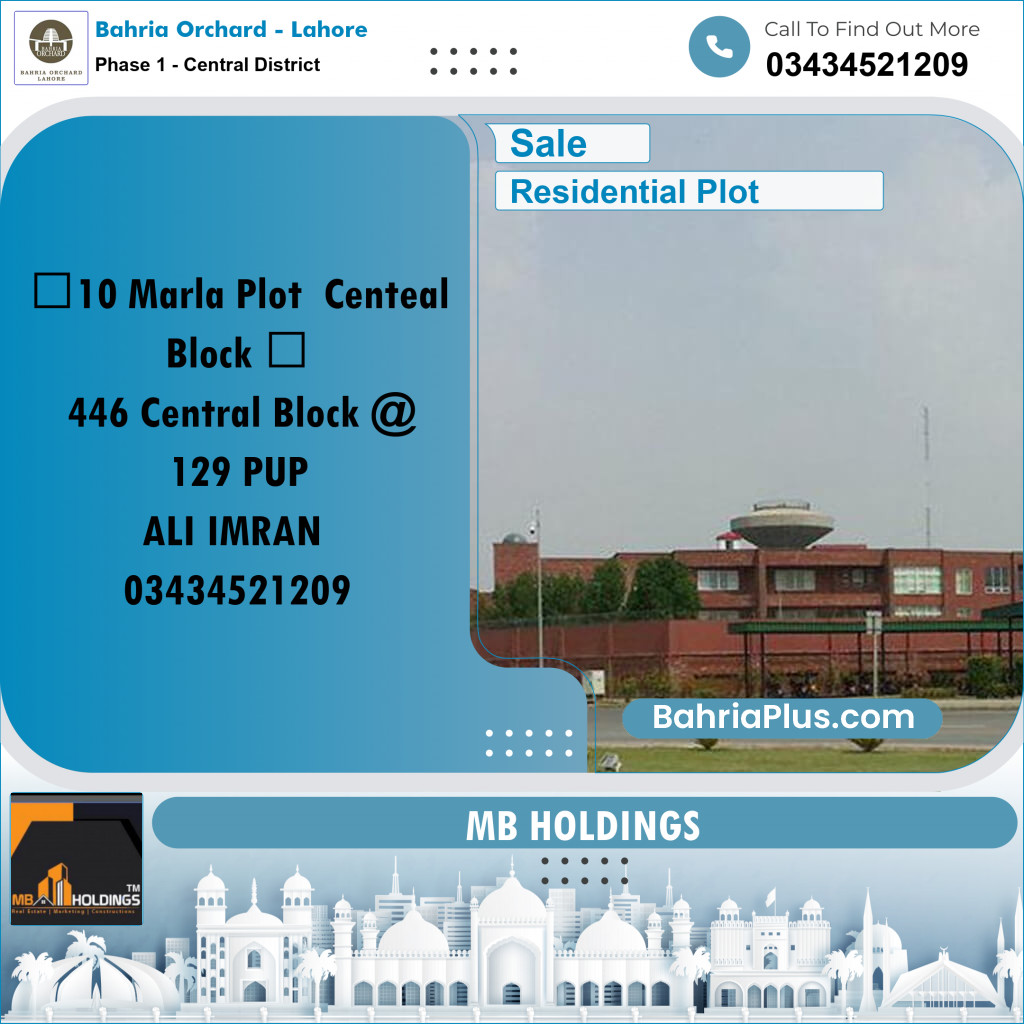 10 Marla Residential Plot for Sale in Phase 1 - Central District -  Bahria Orchard, Lahore - (BP-279544)