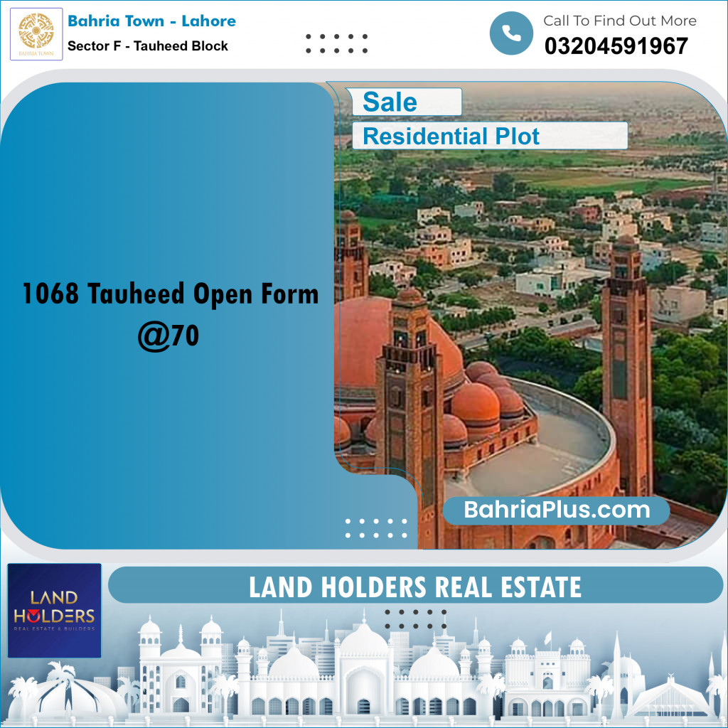 5 Marla Residential Plot for Sale in Sector F - Tauheed Block -  Bahria Town, Lahore - (BP-279565)