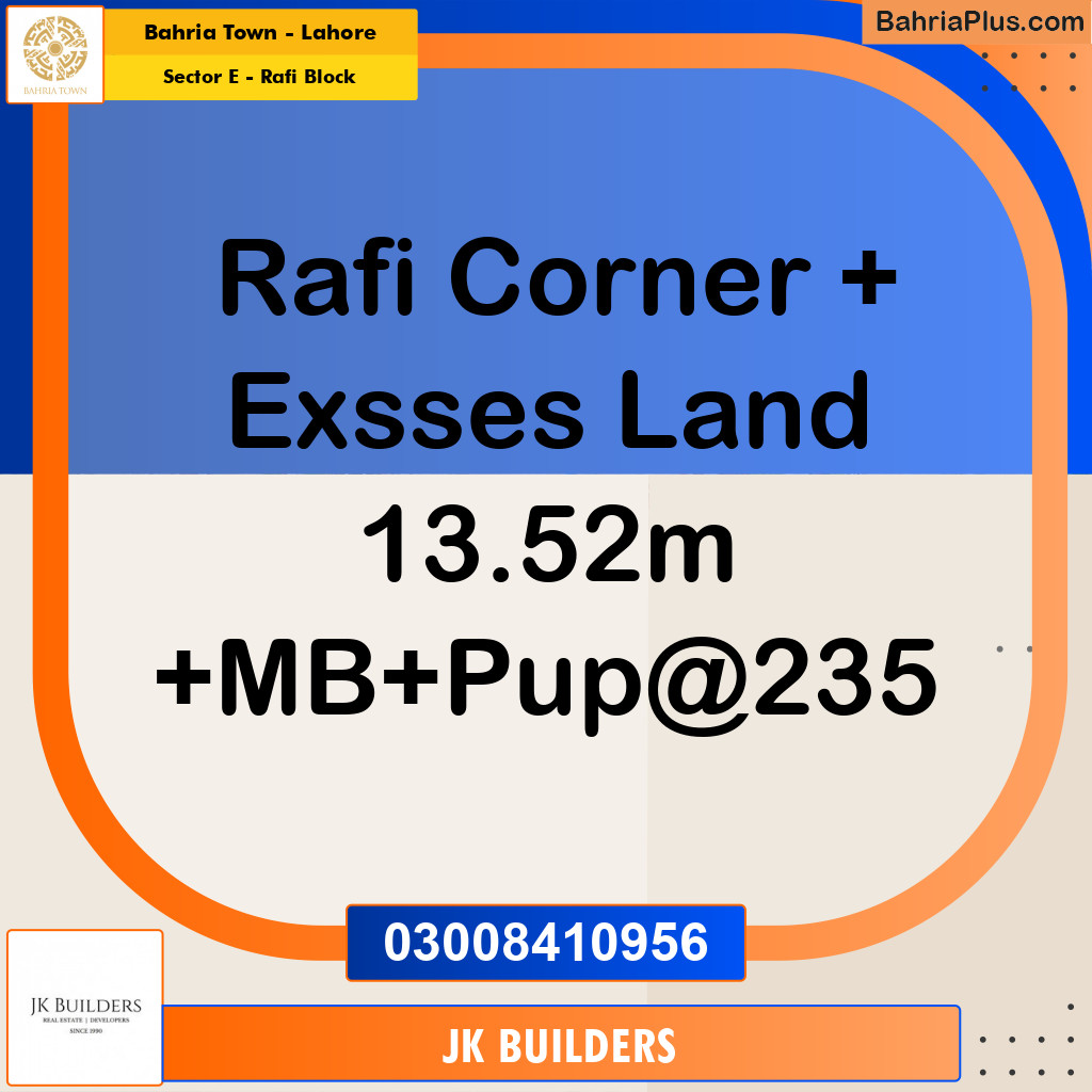 13.52 Marla Residential Plot for Sale in Sector E - Rafi Block -  Bahria Town, Lahore - (BP-279658)