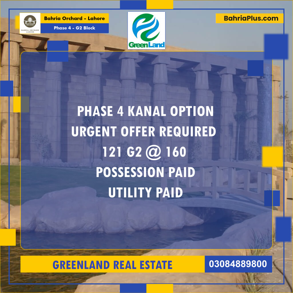 20 Marla Residential Plot for Sale in Phase 4 - G2 Block -  Bahria Orchard, Lahore - (BP-279687)