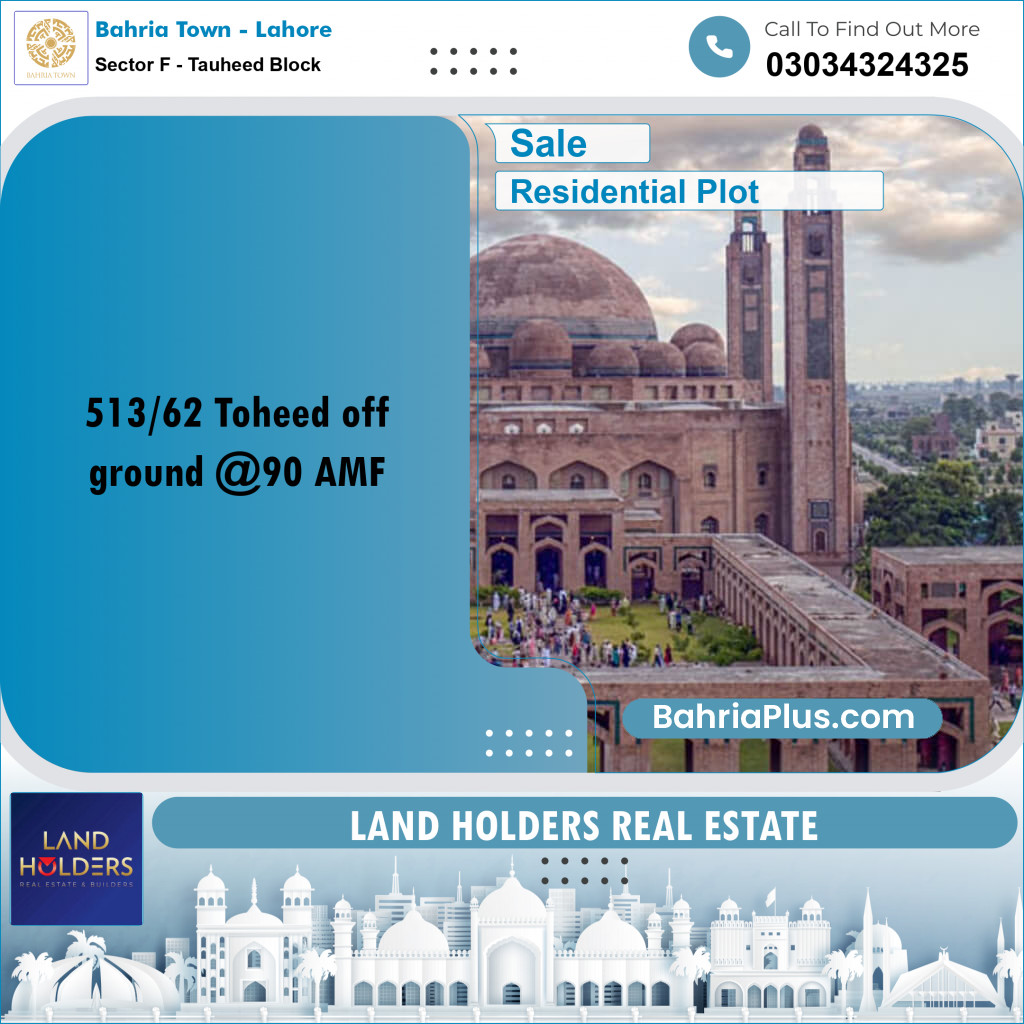 10 Marla Residential Plot for Sale in Sector F - Tauheed Block -  Bahria Town, Lahore - (BP-279713)