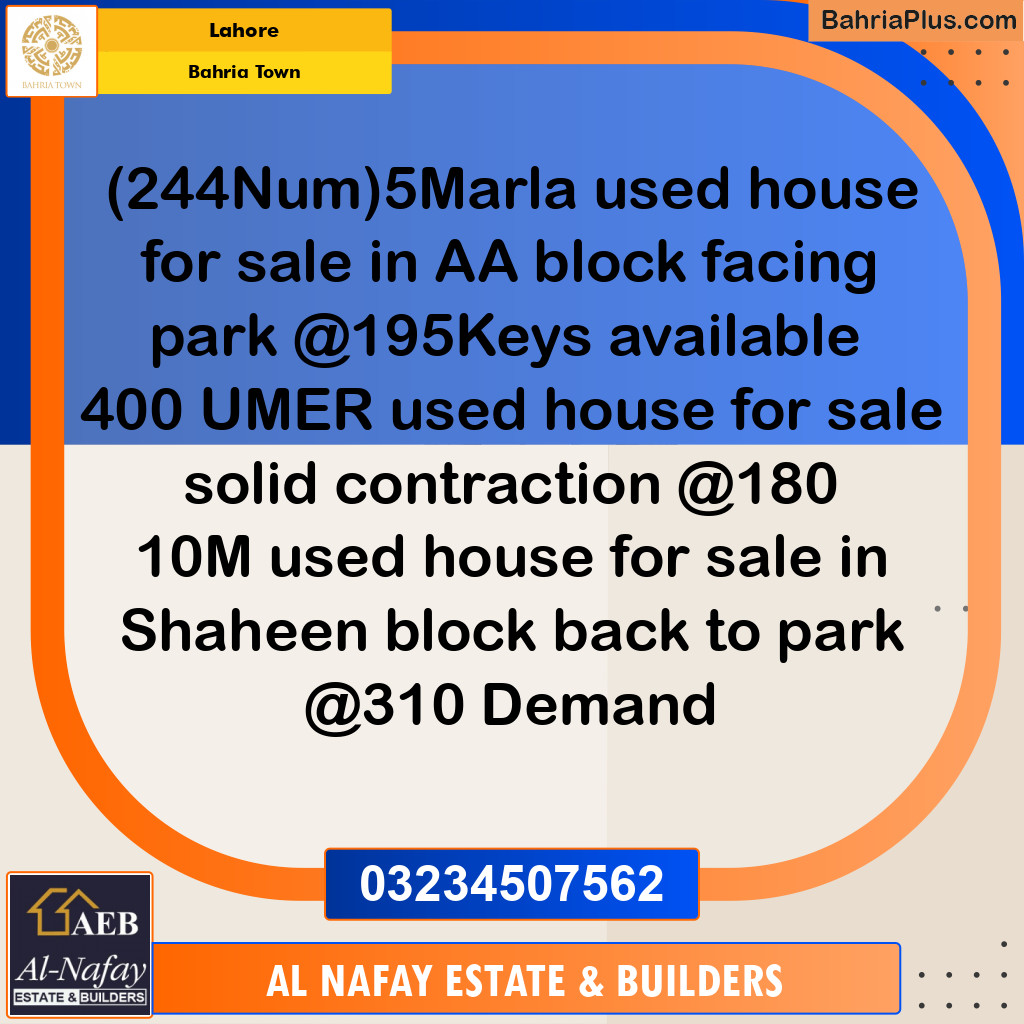 Residential House for Sale in Bahria Town, Lahore - (BP-279740)